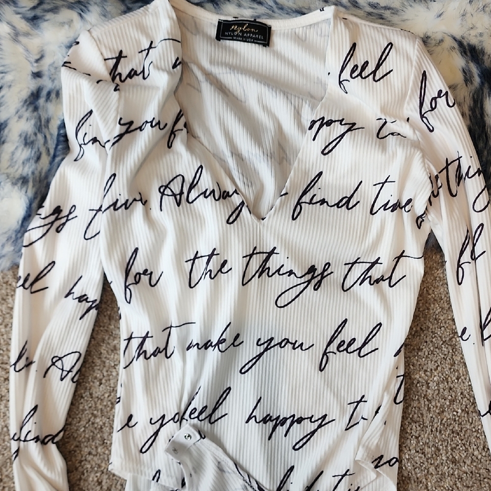 NanaMacs Black and White Graphic Long Sleeve Bodysuit